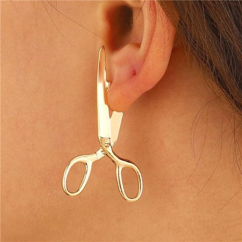 Vintage Scissors Stud Earrings | Gothic Silver Statement Jewelry - Picture 3 of 5
